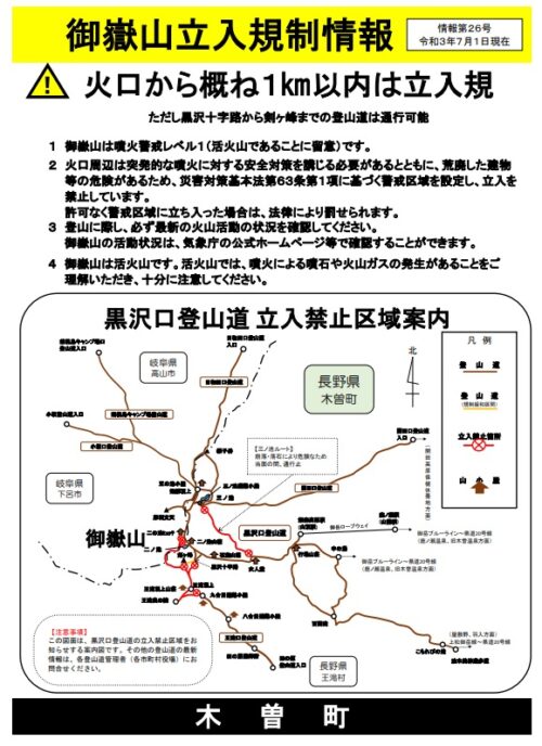 御嶽山立ち入り規制情報(2021年7月1日)