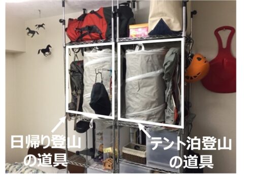 登山道具の収納法(登山形態別に収納)