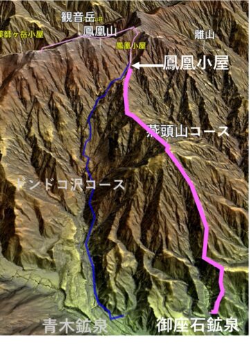 鳳凰三山の登山コース(御座石鉱泉から入山するコース)