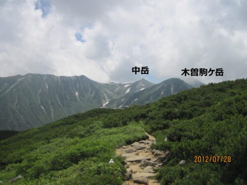 将棋頭山方面から中岳・木曽駒ケ岳を望む